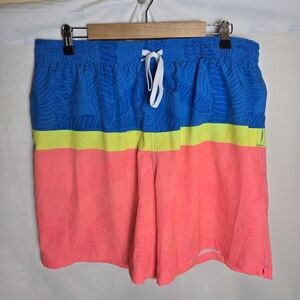 Chubbies Squarely Circles Pink Blue Mens Swim Trunks 2XL Lined Swimwear, 7" inse
